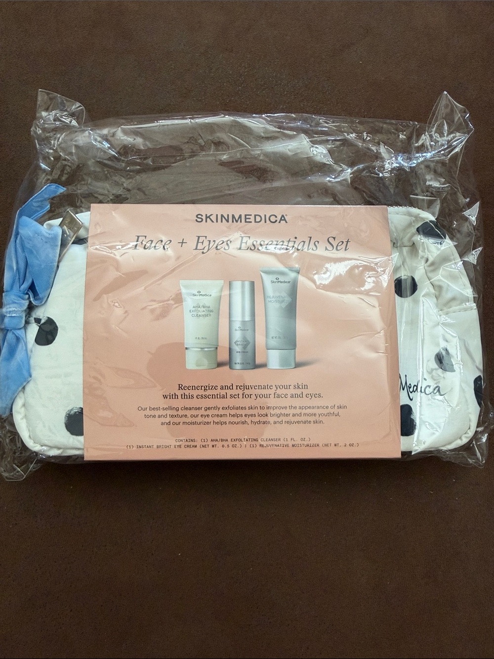 SkinMedica Face + Eyes Essentials Set — White Polka Dot Cosmetic Bag